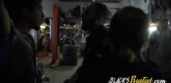  Hardcore interracial threesome in a dirty workshop with BBC criminal.